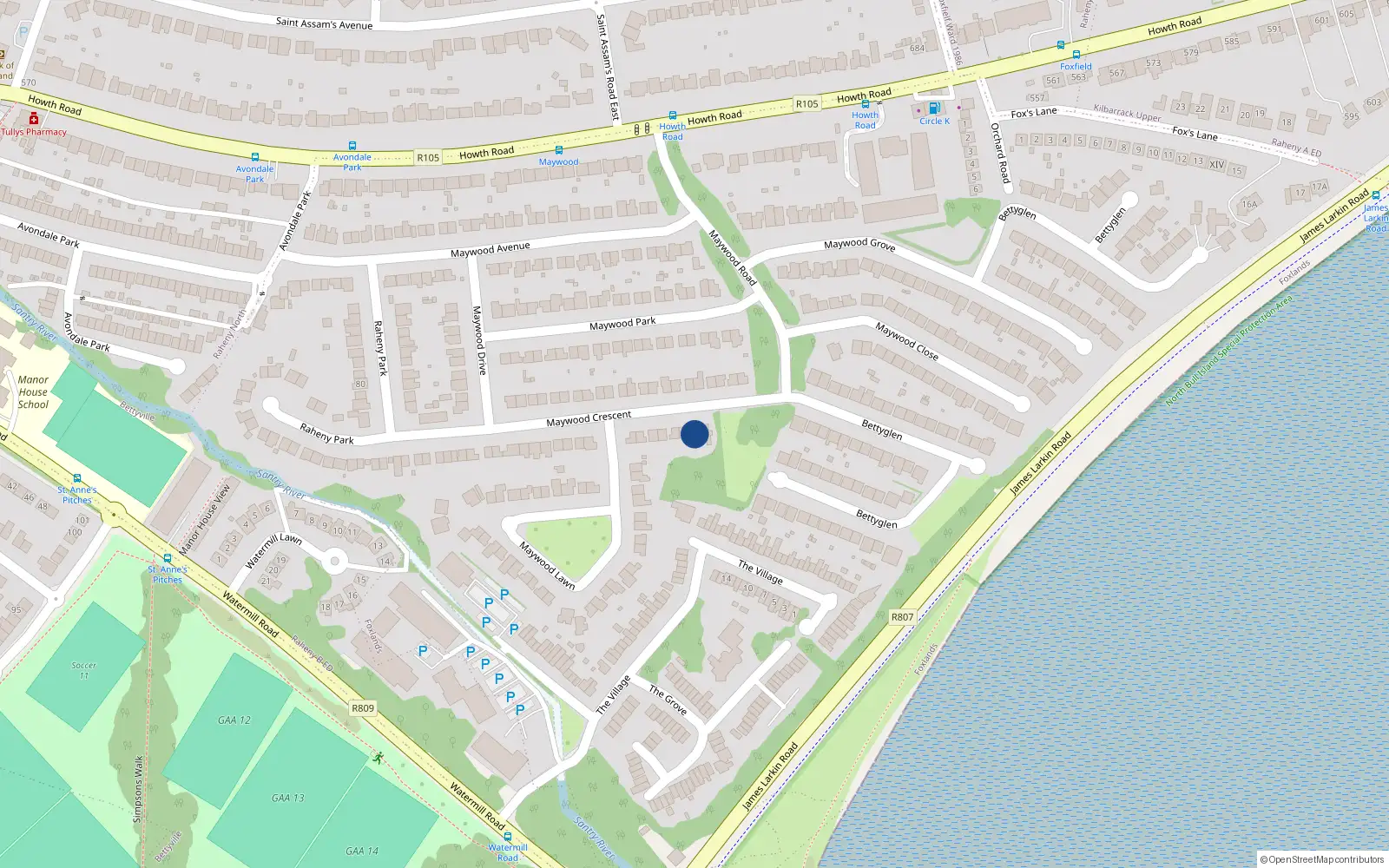 Overhead map showing the location of 9 Maywood Crescent, Dublin 5