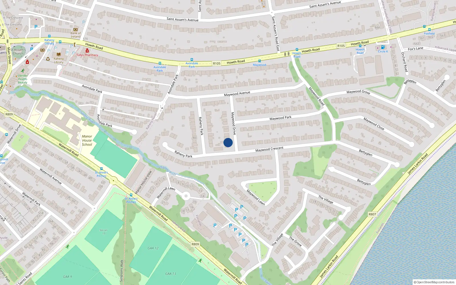 Overhead map showing the location of 9 Maywood Drive, Raheny, Dublin 5