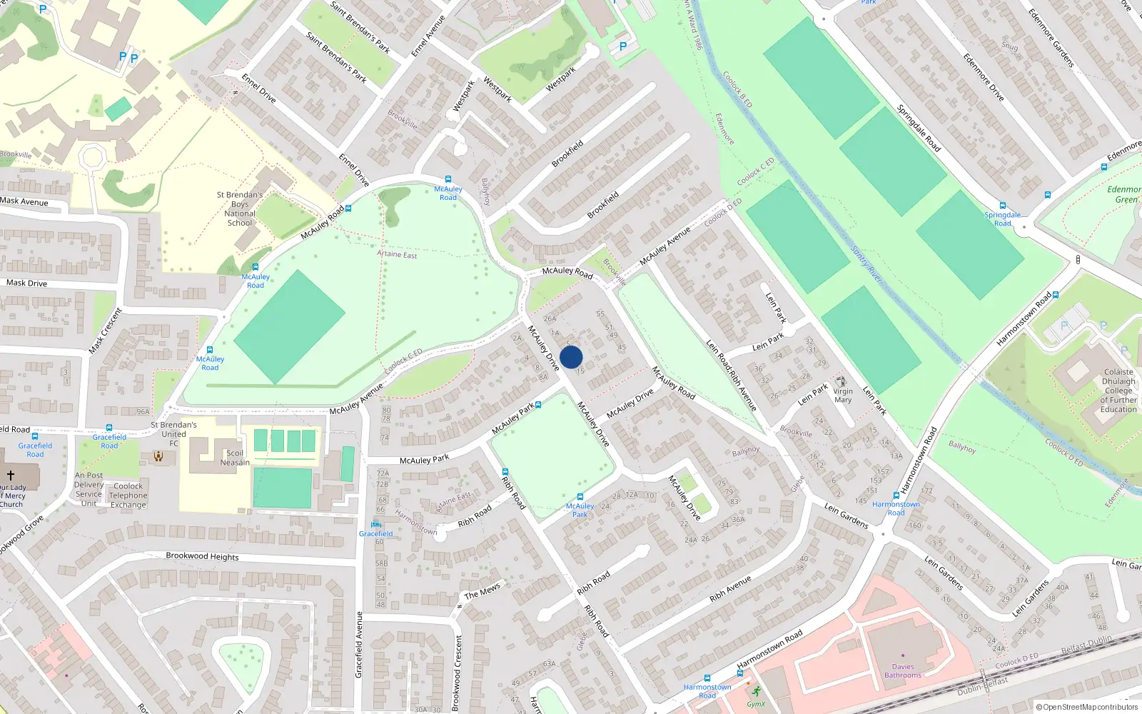 Overhead map showing the location of 9 Mcauley Drive, Artane, Dublin 5