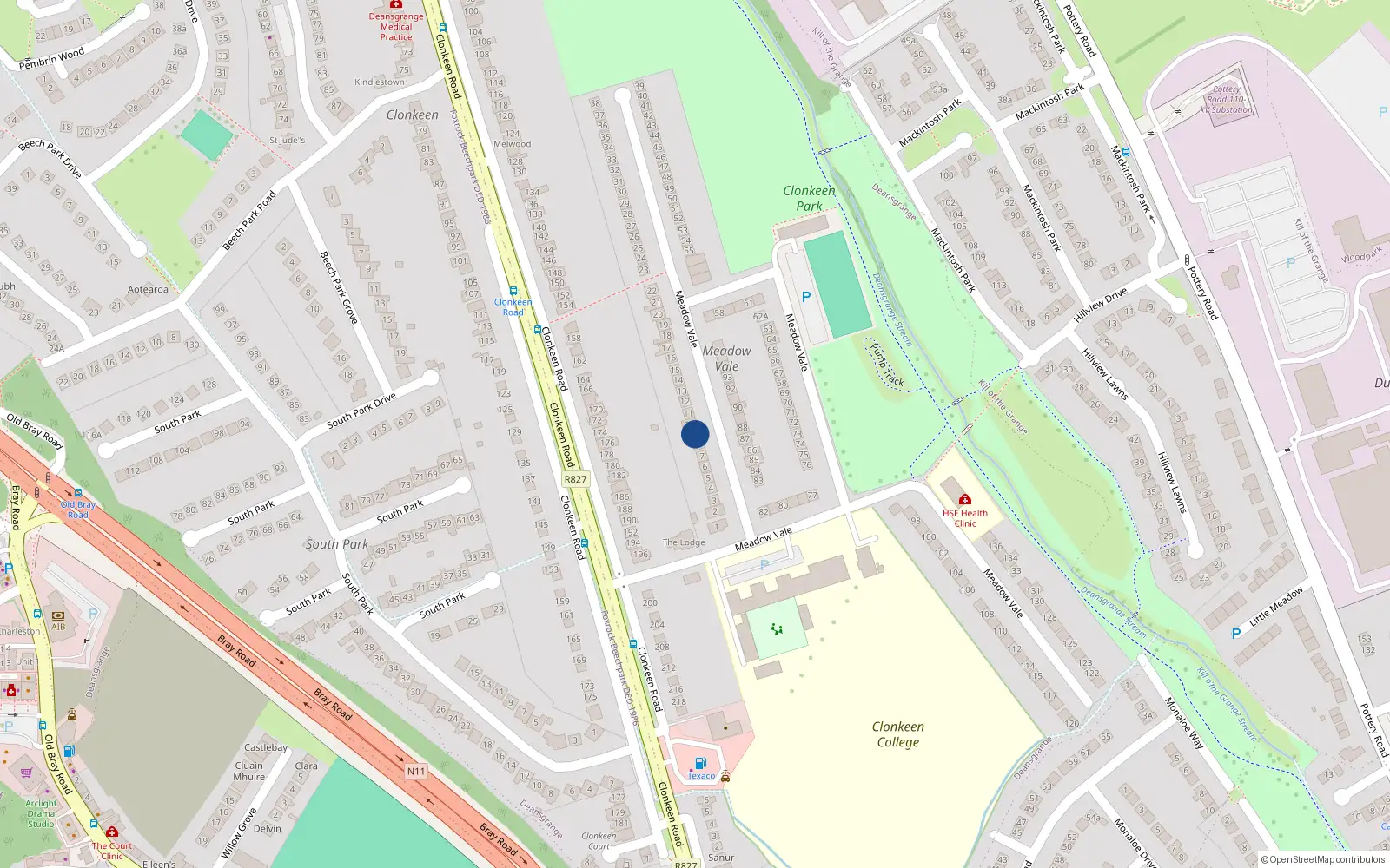 Overhead map showing the location of 9 Meadow Vale, Blackrock