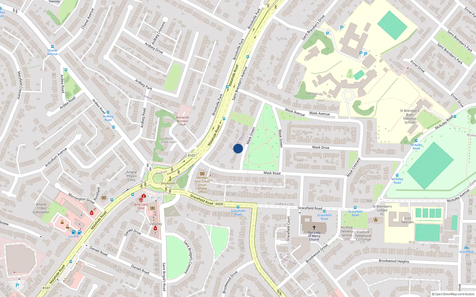 Overhead map showing the location of 9 Measc Green, Artane, Dublin 5