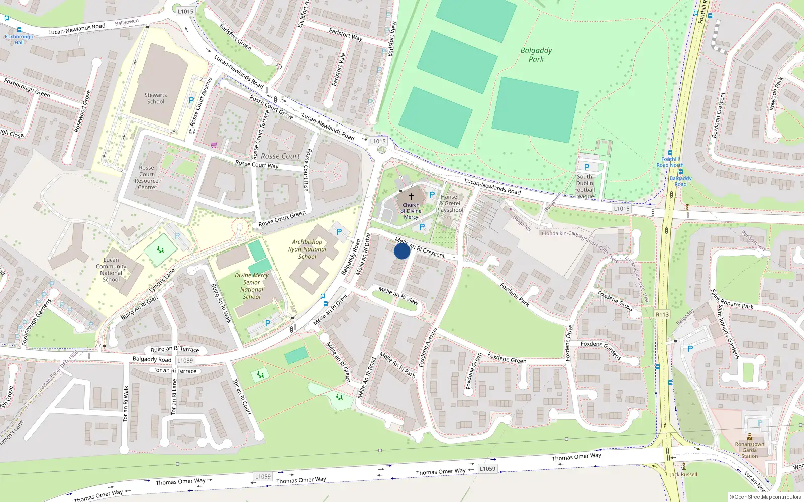 Overhead map showing the location of 9 Meile an Ri Crescent, Balgaddy, Lucan
