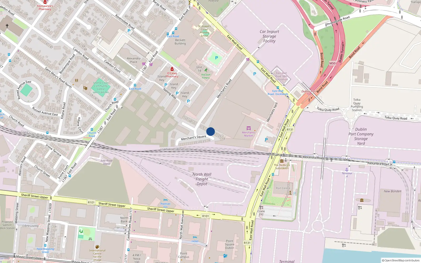 Overhead map showing the location of 9 Merchants Square, East Wall Road, Dublin 3
