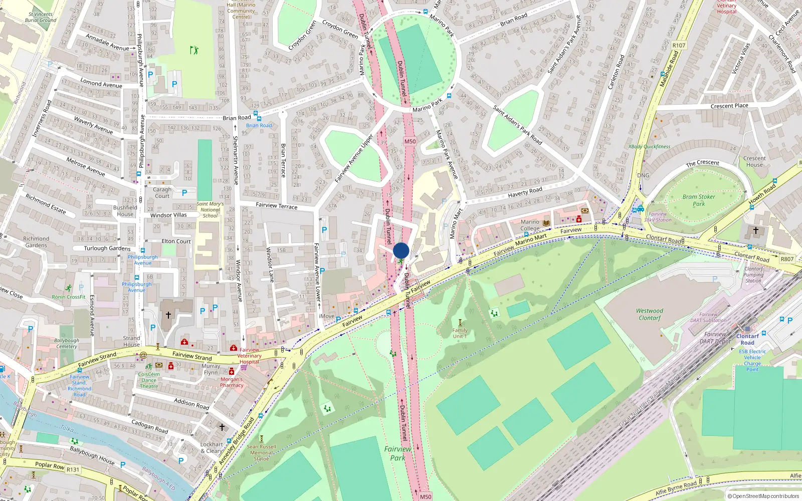 Overhead map showing the location of 9 Merville Avenue, Marino, Dublin 3