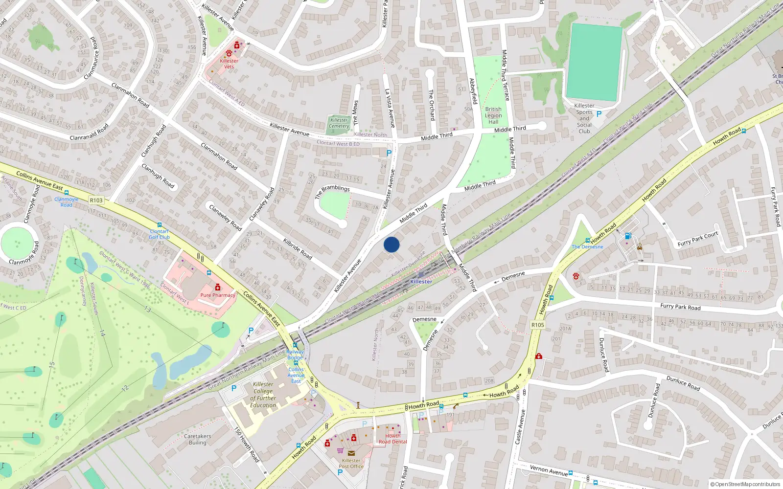 Overhead map showing the location of 9 Middle Third, Killester, Dublin 5
