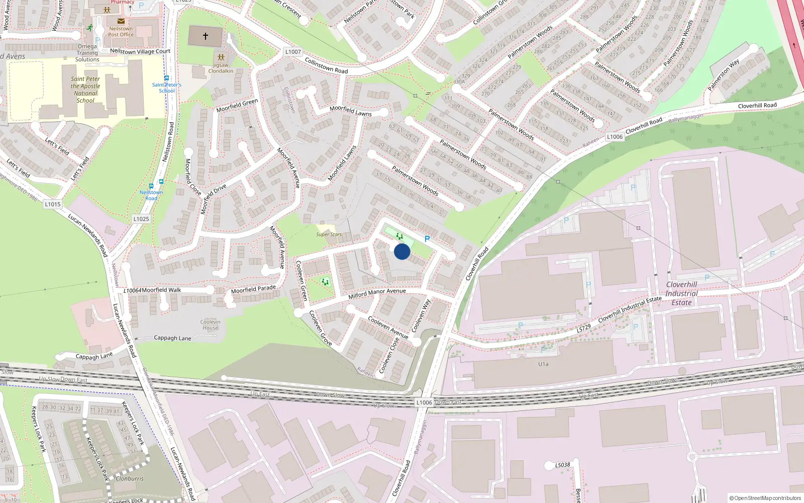 Overhead map showing the location of 9 Milford Manor Avenue, Dublin 22