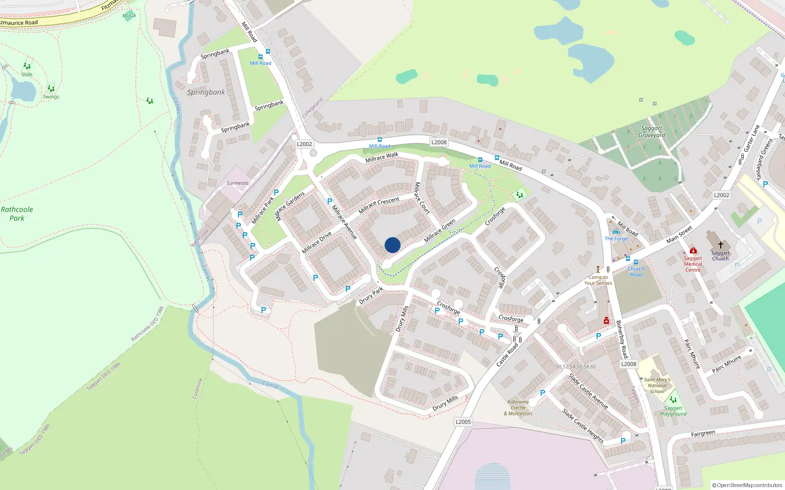 Overhead map showing the location of 9 Millrace Green, Saggart