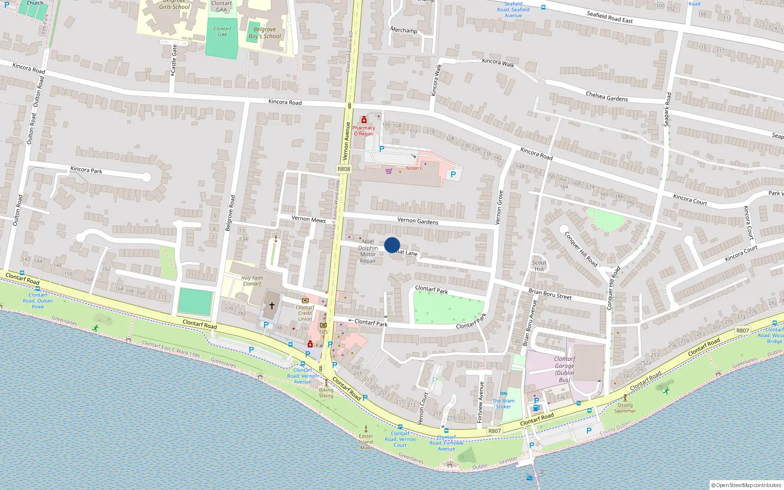 Overhead map showing the location of 9 Moat Lane, Clontarf, Dublin 3