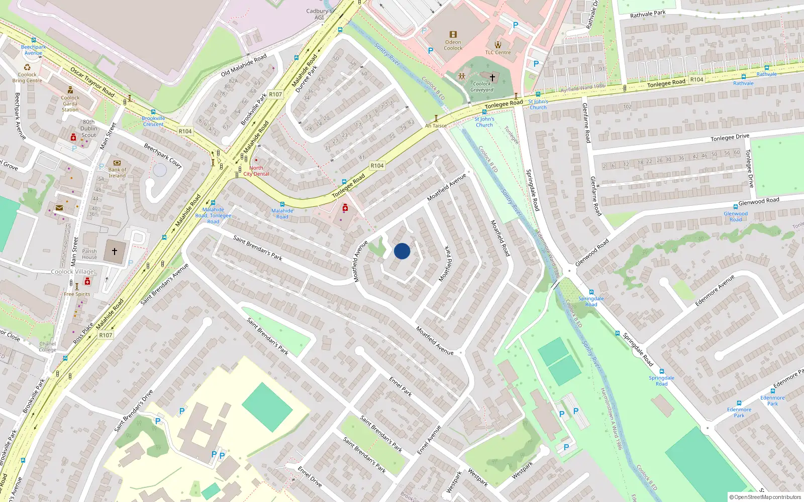 Overhead map showing the location of 9 Moatfield Avenue, Dublin 5