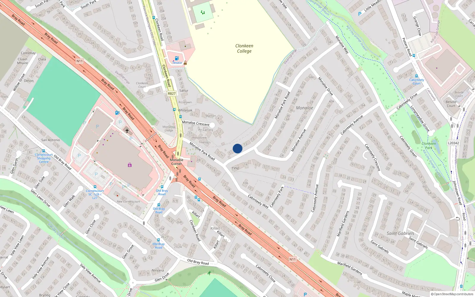Overhead map showing the location of 9 Monaloe Park Road, Blackrock