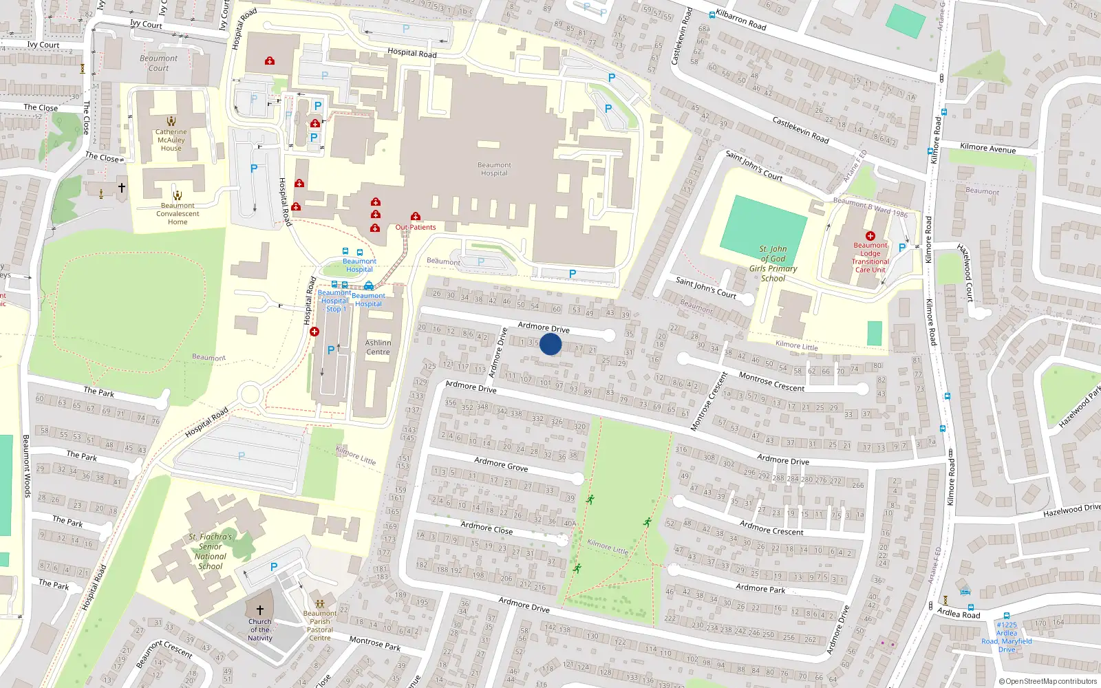 Overhead map showing the location of 9 Montrose Drive, Dublin 5