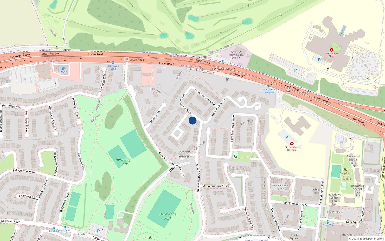 Overhead map showing the location of 9 Mount Andrew Court, Lucan
