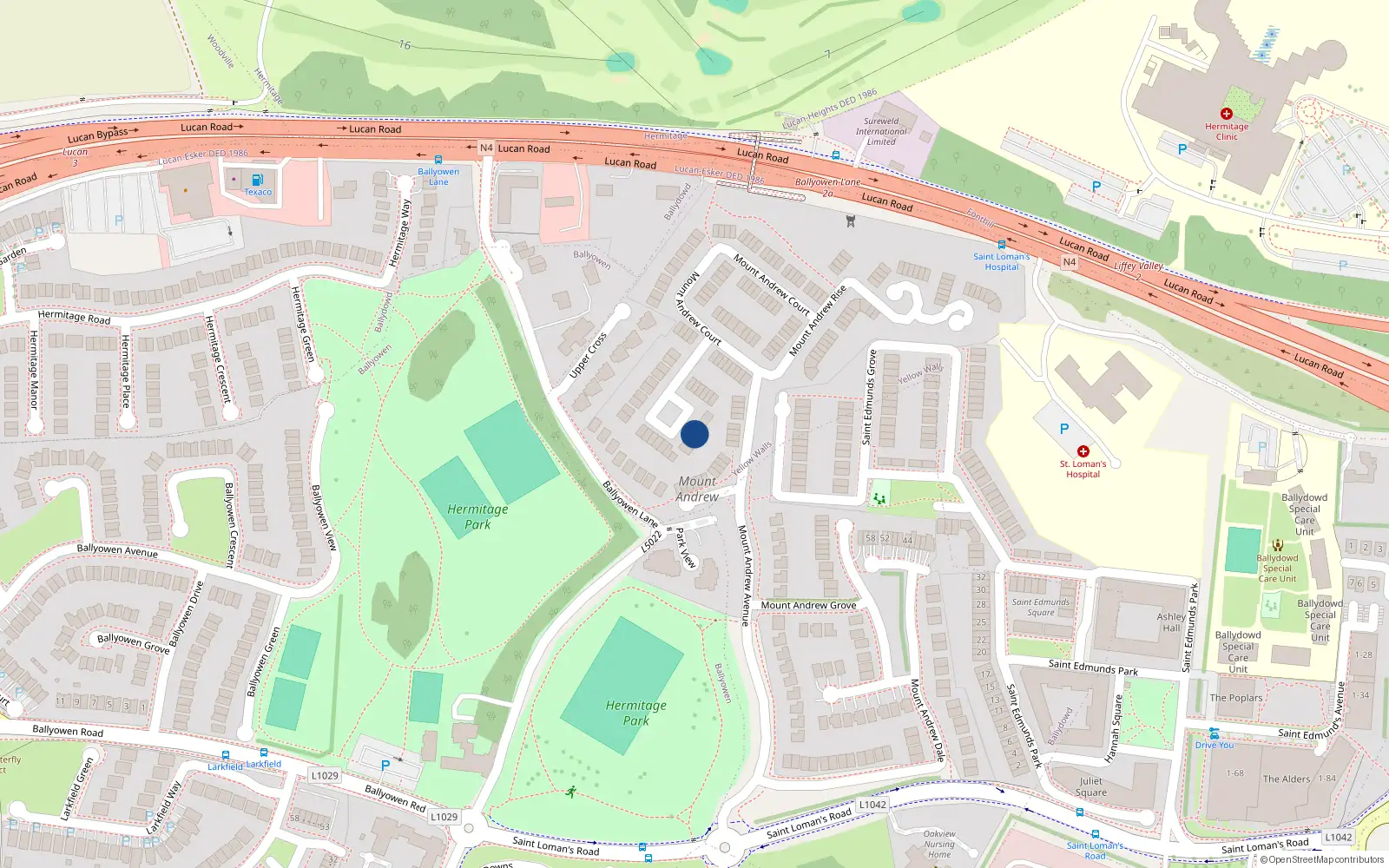 Overhead map showing the location of 9 Mount Andrew Crescent, Lucan