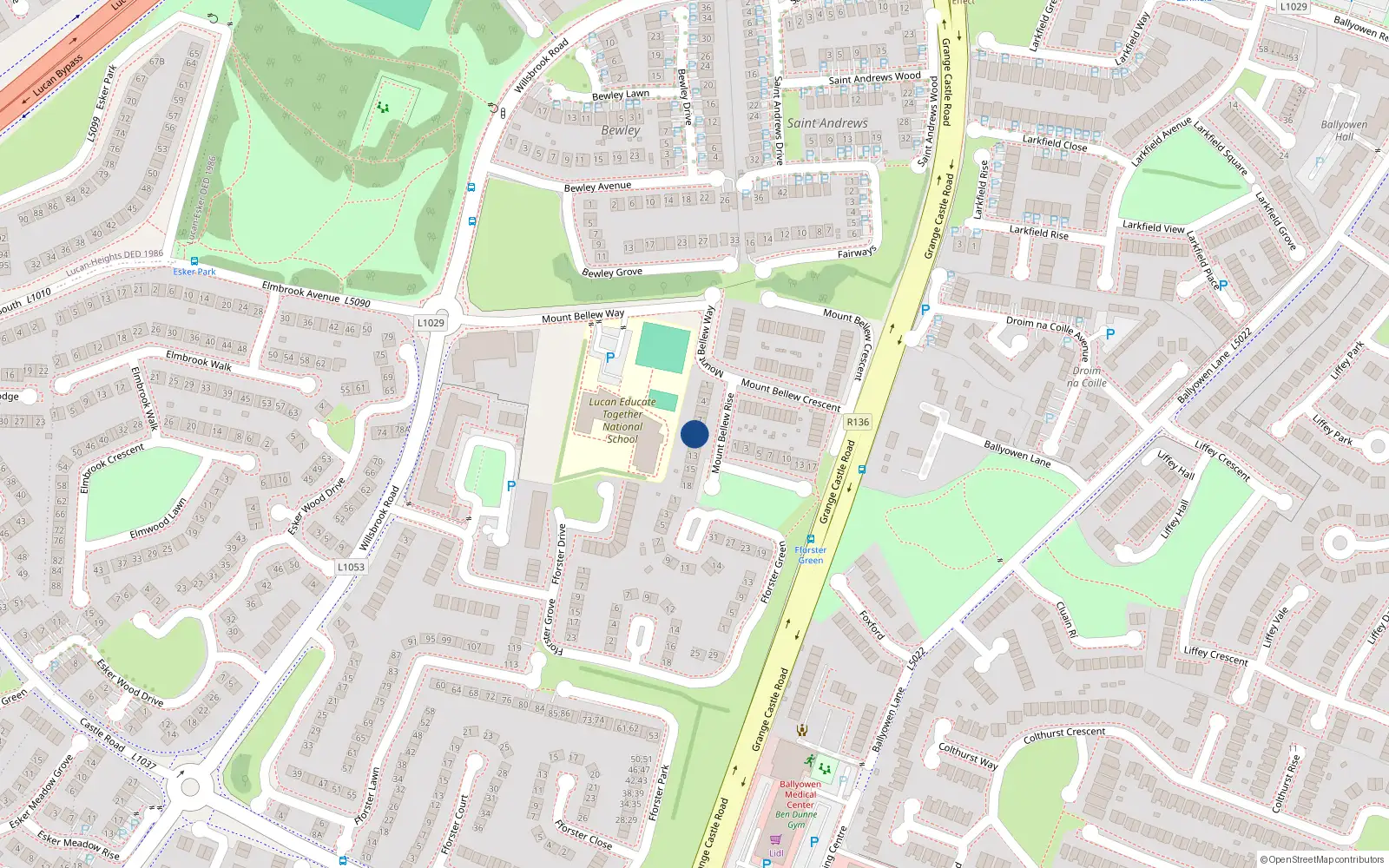 Overhead map showing the location of 9 Mount Bellew Rise, Lucan