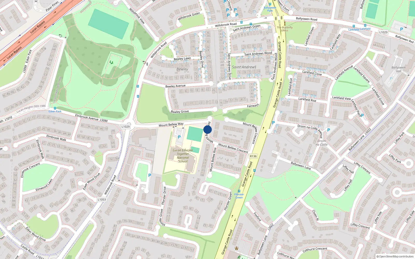 Overhead map showing the location of 9 Mount Bellew Way, Lucan