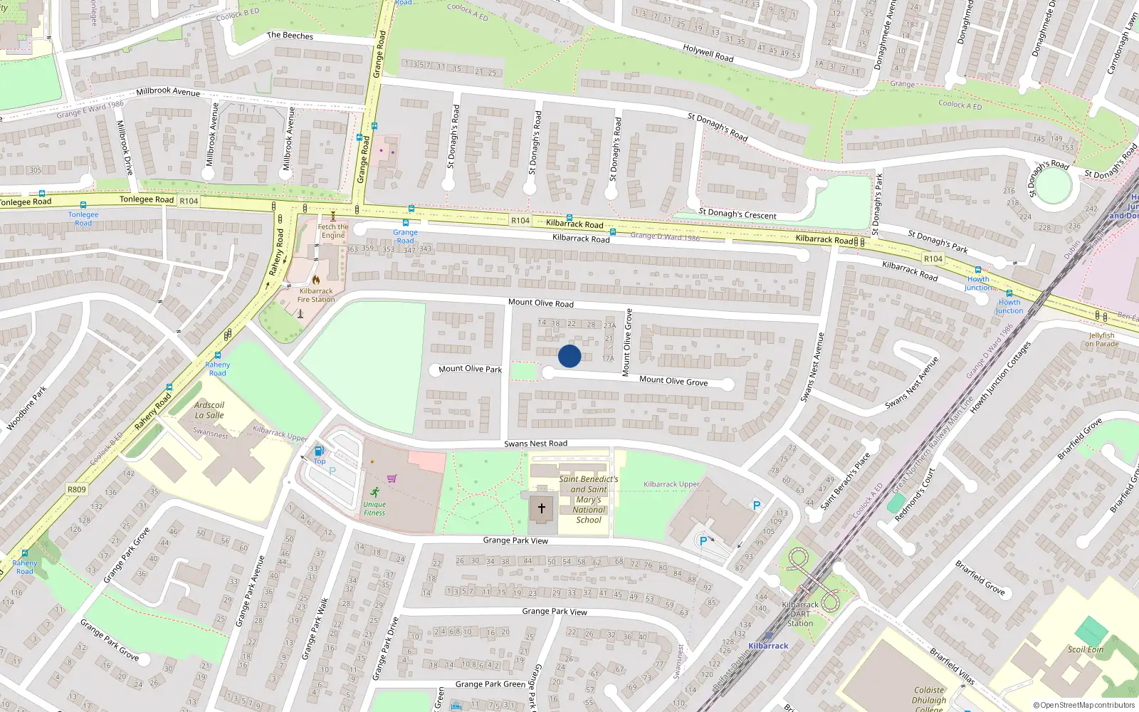 Overhead map showing the location of 9 Mount Olive Grove, Dublin 5