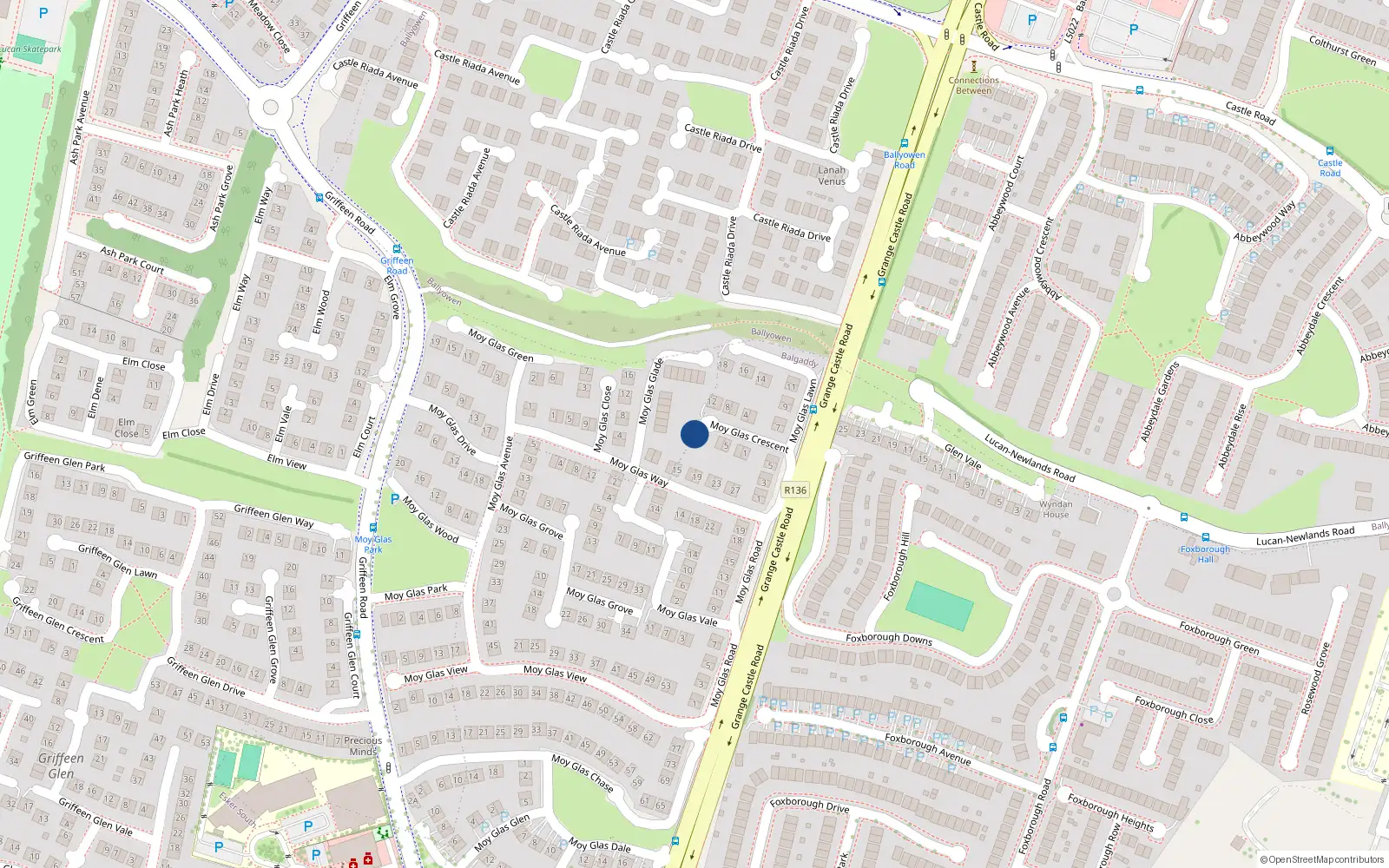 Overhead map showing the location of 9 Moy Glas Crescent, Lucan