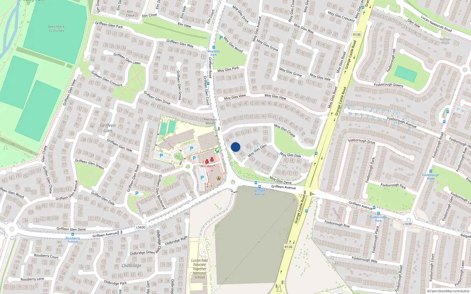 Overhead map showing the location of 9 Moy Glas Glen, Lucan