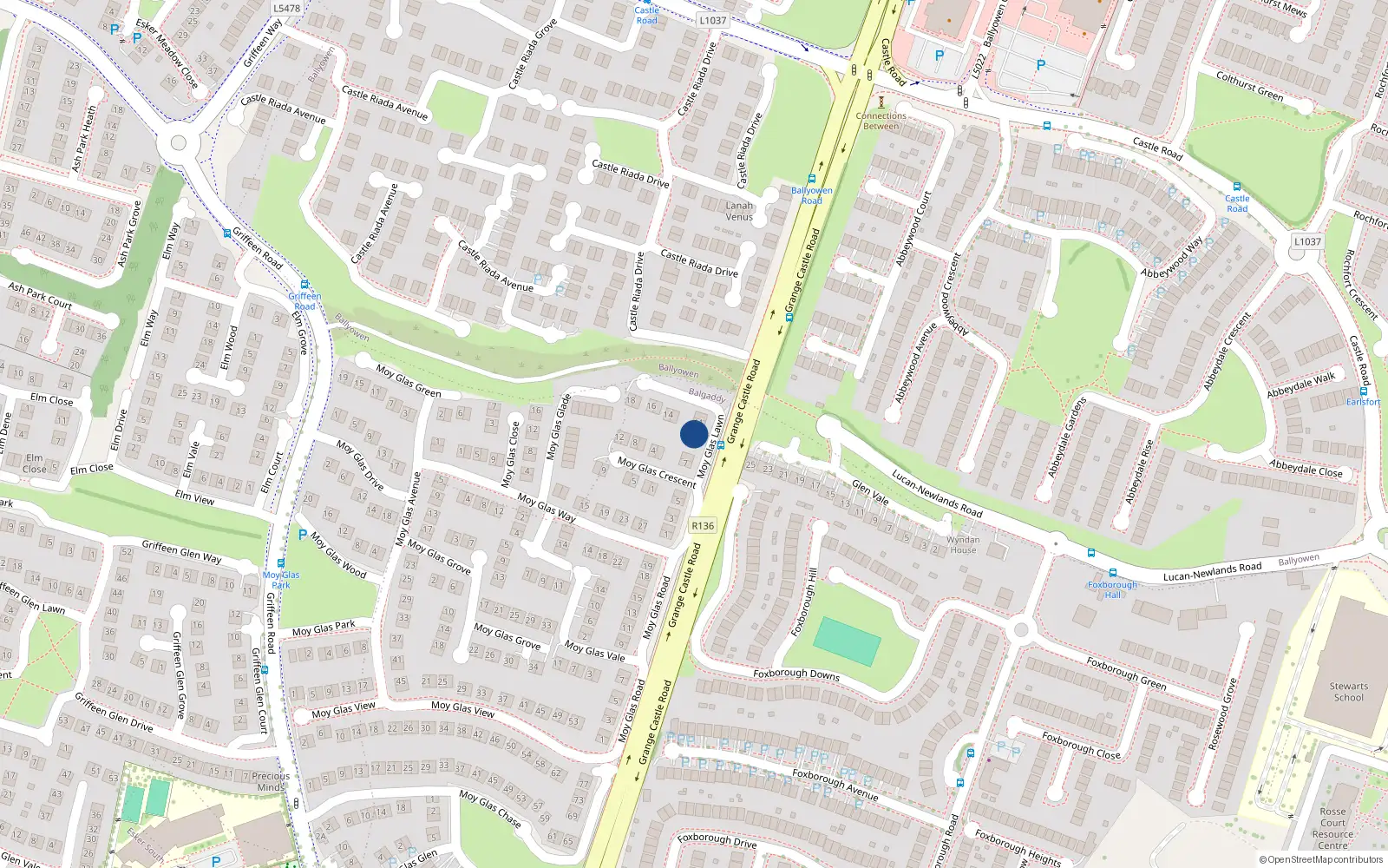 Overhead map showing the location of 9 Moy Glas Lawn, Lucan