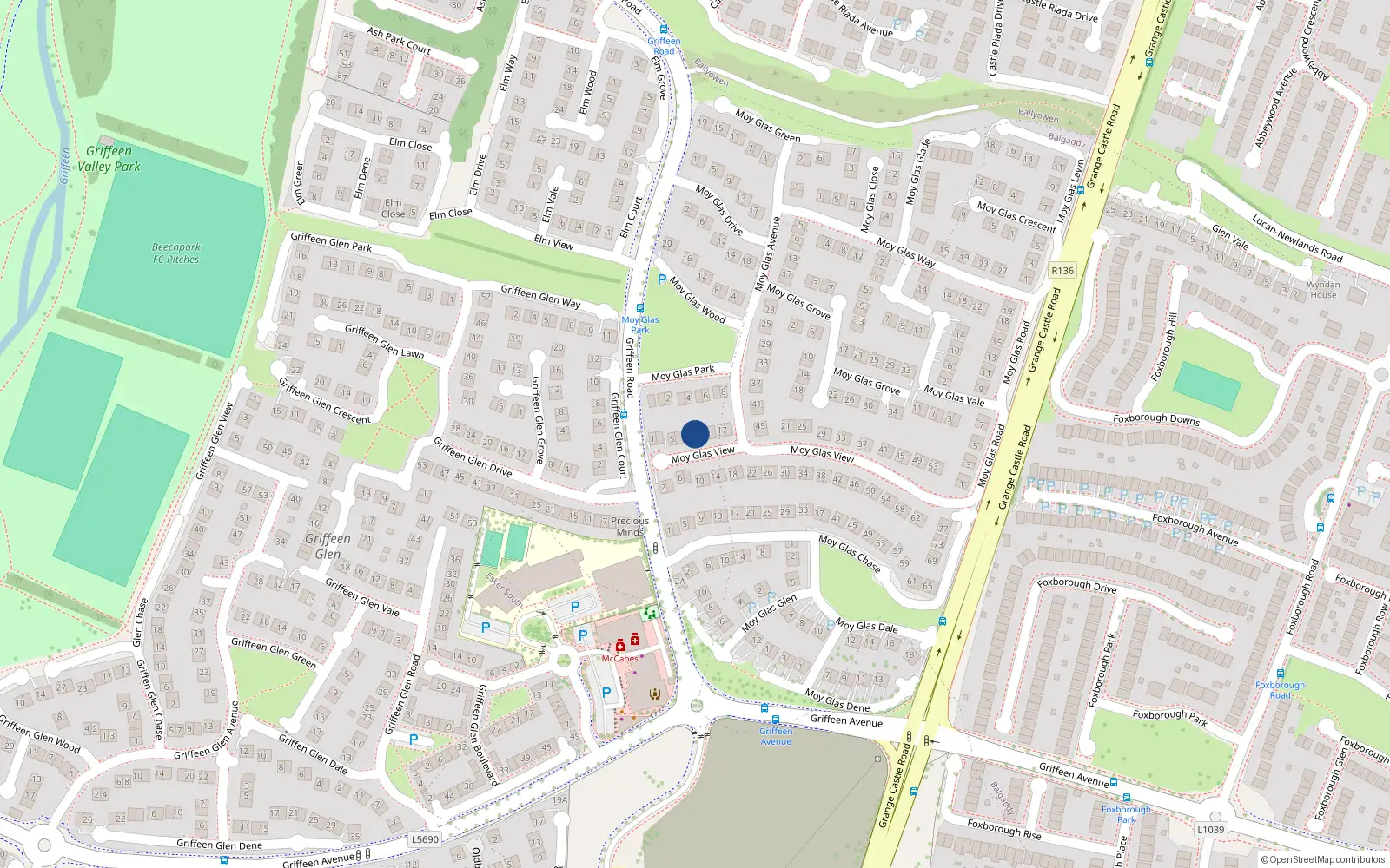 Overhead map showing the location of 9 Moy Glas View, Lucan