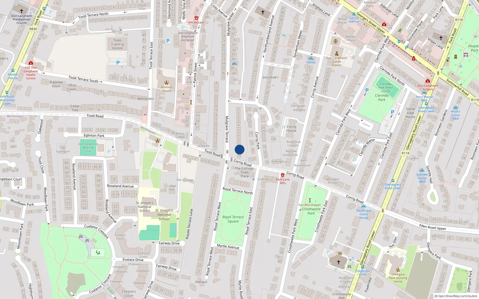 Overhead map showing the location of 9 Mulgrave Terrace, Dublin