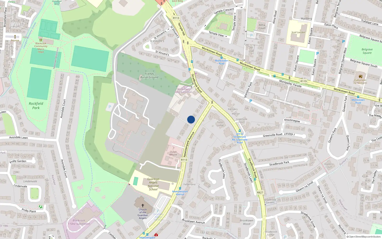 Overhead map showing the location of 9 Newtownpark Avenue, Blackrock
