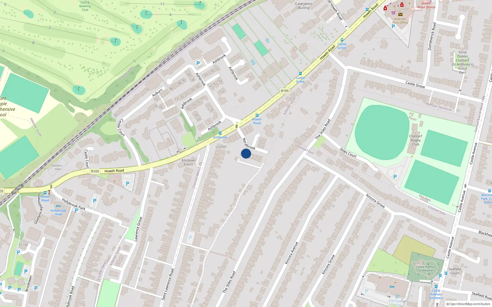 Overhead map showing the location of 9 Norabrook, 119 Howth Road, Clontarf