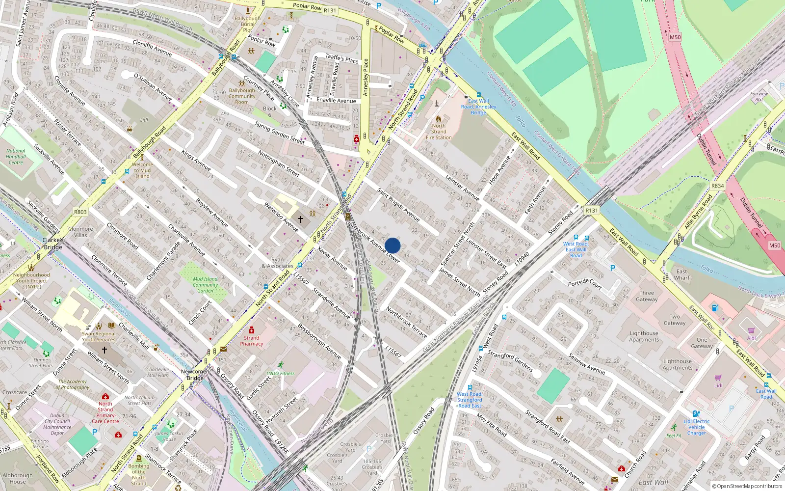 Overhead map showing the location of 9 Northbrook Avenue Lower, Dublin 3