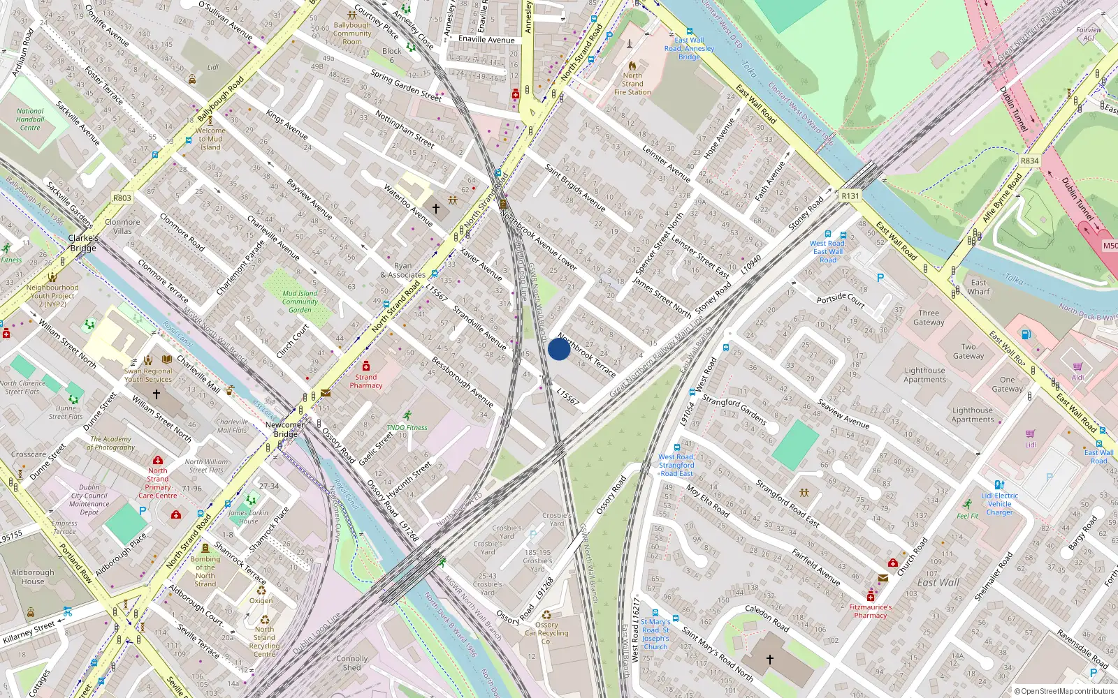 Overhead map showing the location of 9 Northbrook Terrace, North Strand