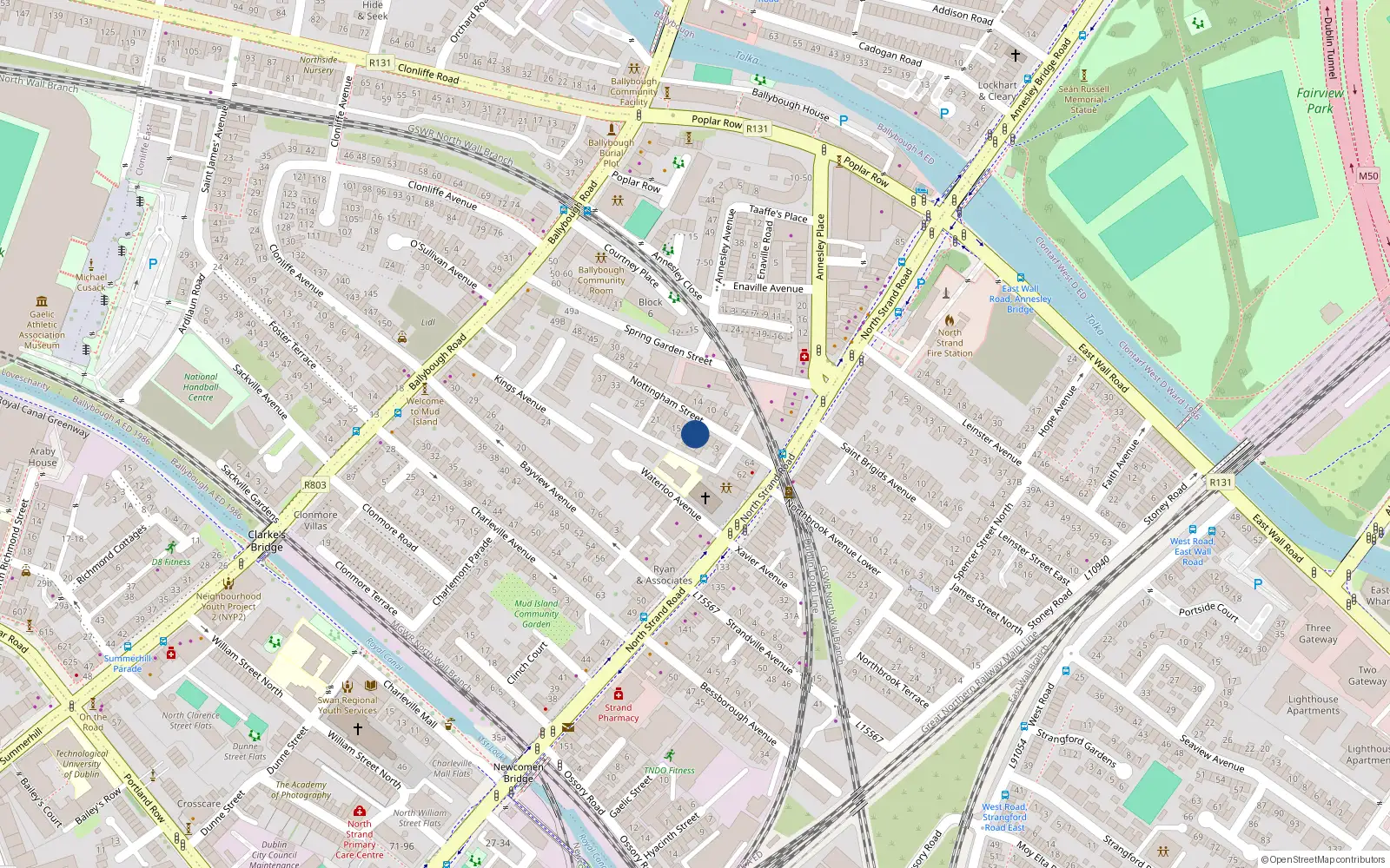 Overhead map showing the location of 9 Nottingham Street, Dublin 3