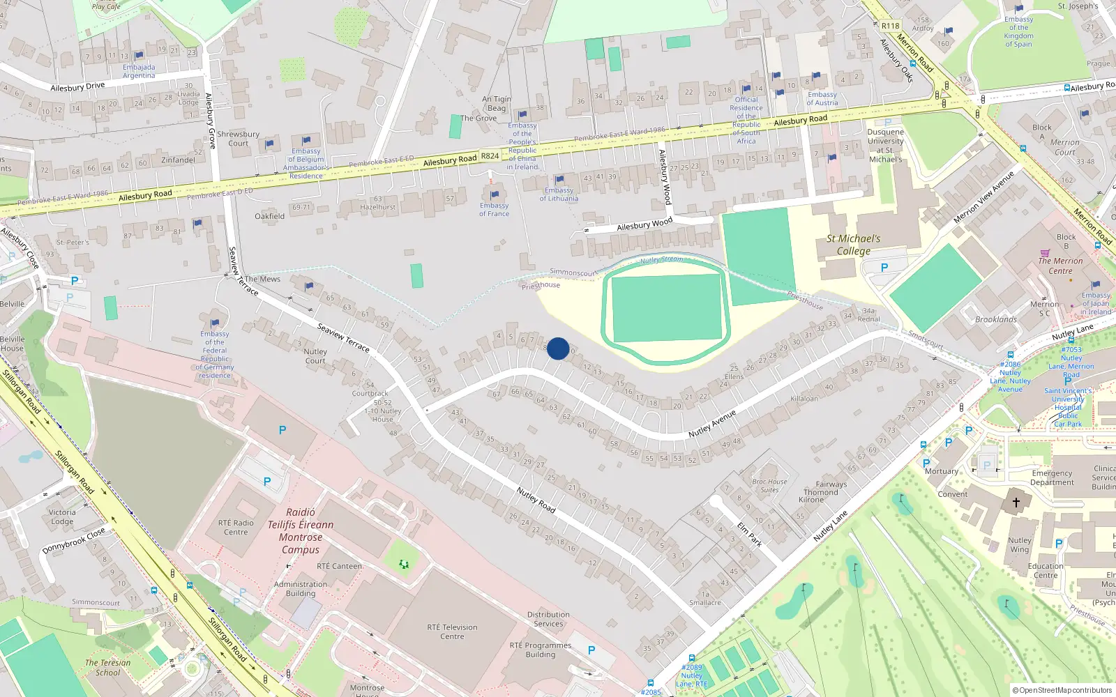 Overhead map showing the location of 9 Nutley Avenue, Priesthouse
