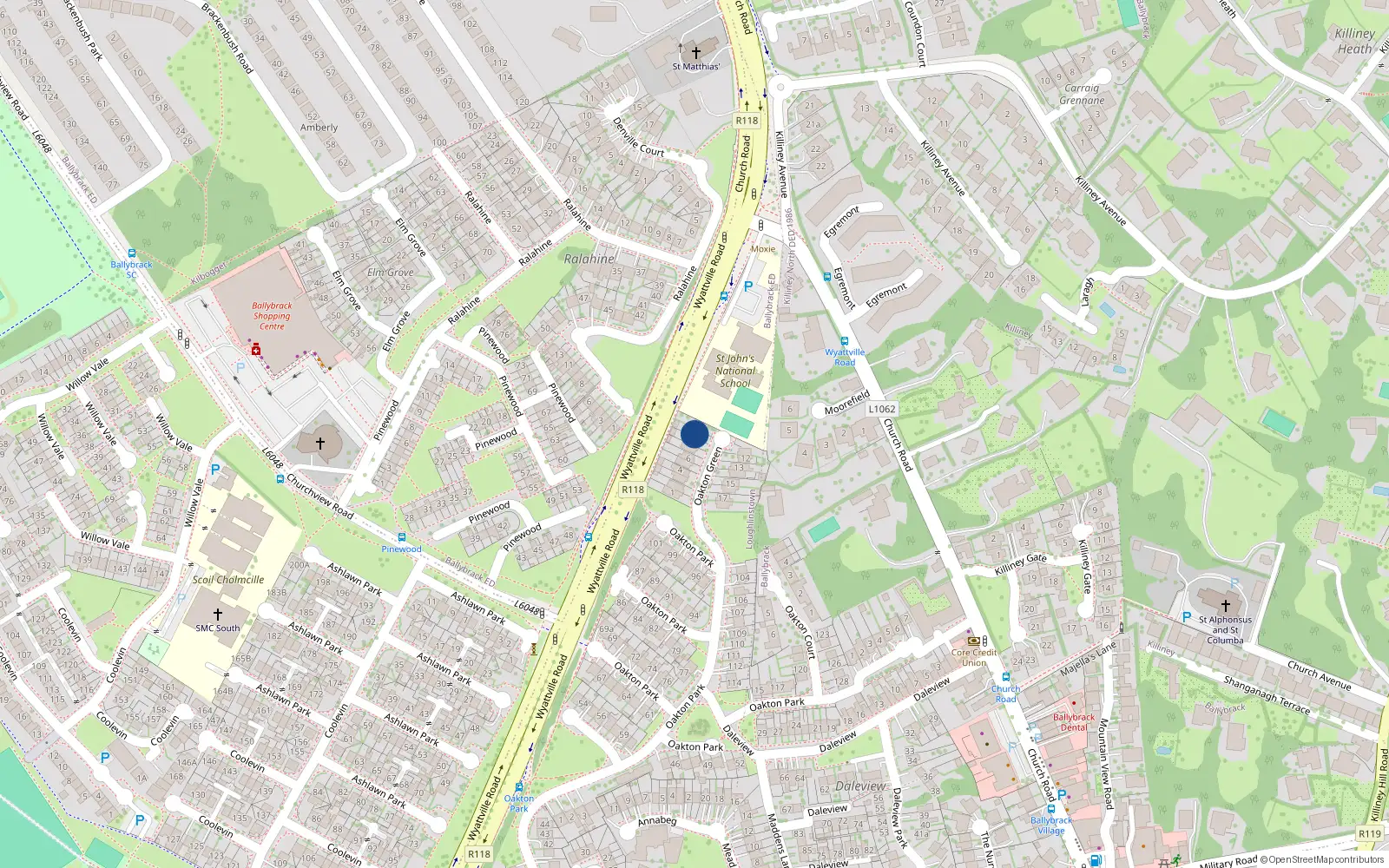 Overhead map showing the location of 9 Oakton Green, Ballybrack, Dublin
