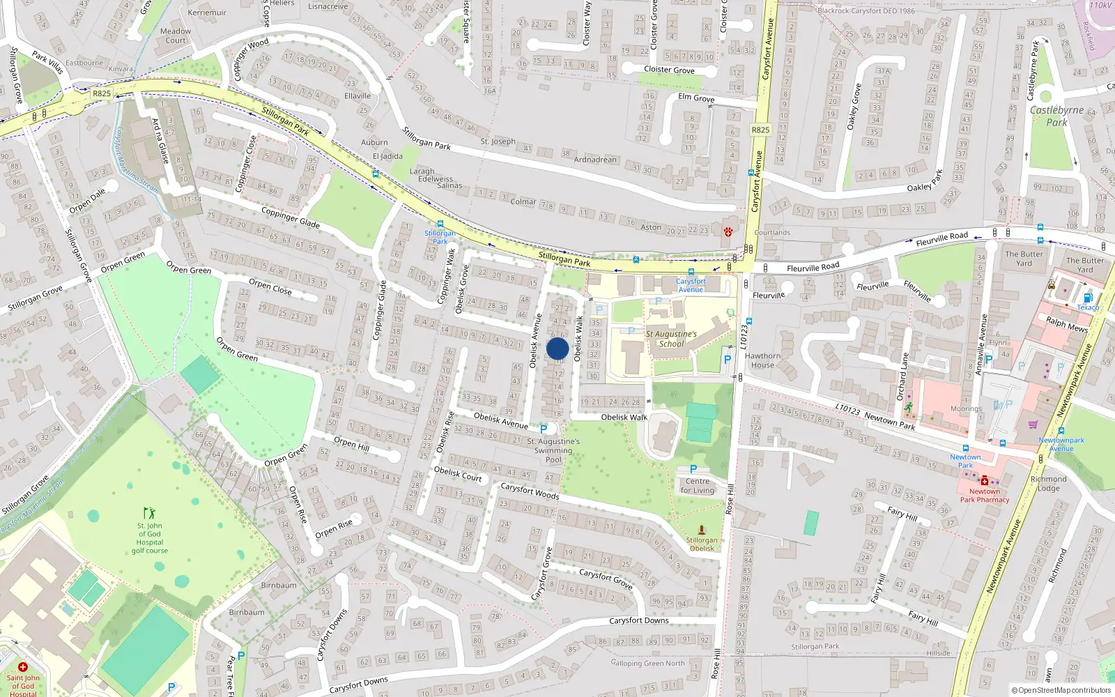 Overhead map showing the location of 9 Obelisk Walk, Blackrock