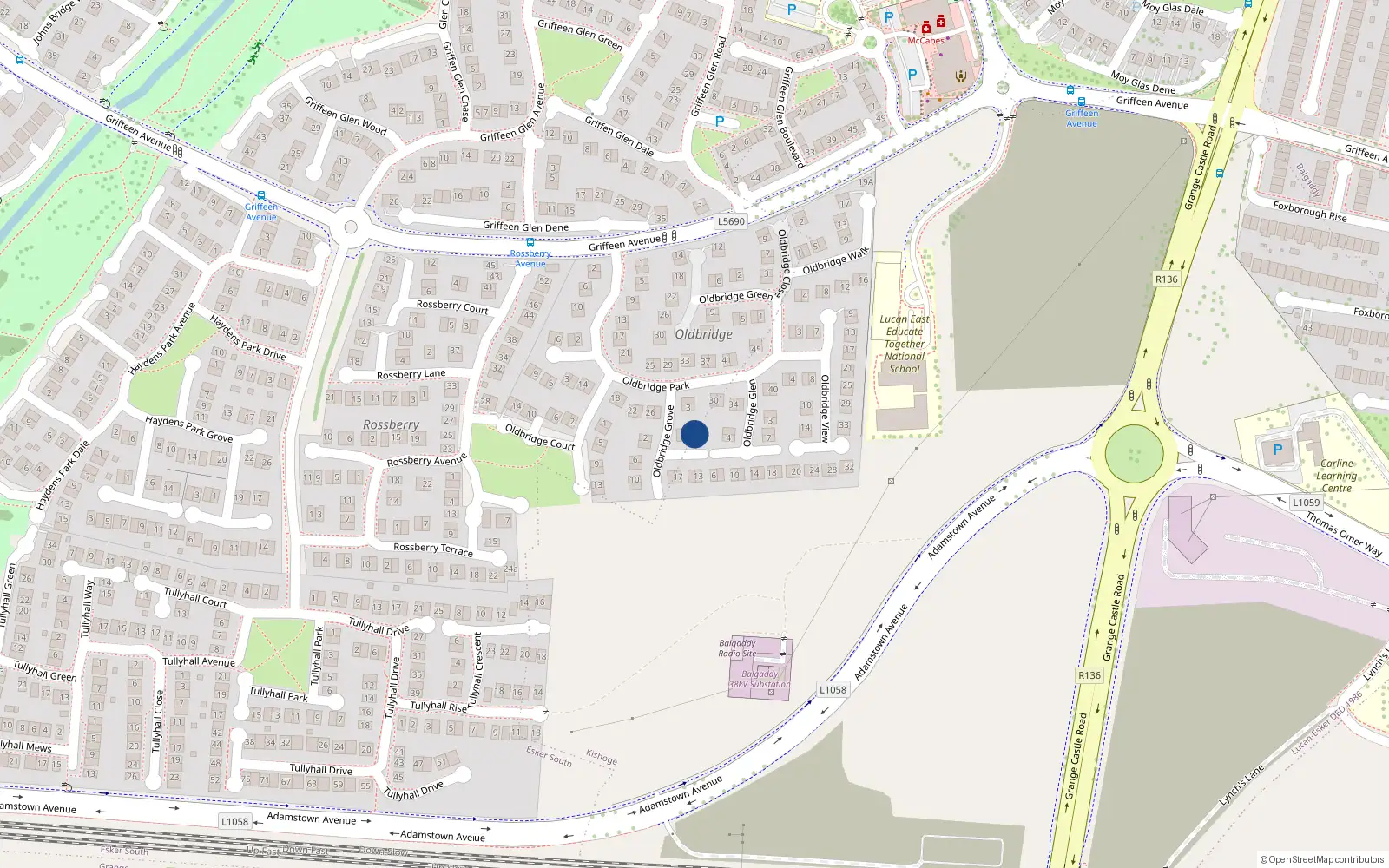 Overhead map showing the location of 9 Oldbridge Grove, Lucan, Co Dublin