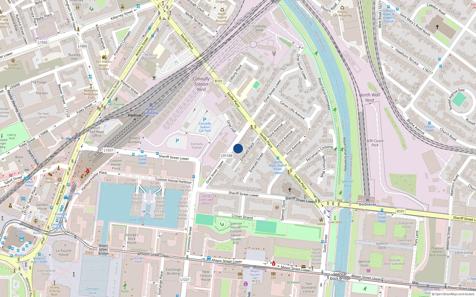 Overhead map showing the location of 9 Oriel Street Upper, Dublin 1