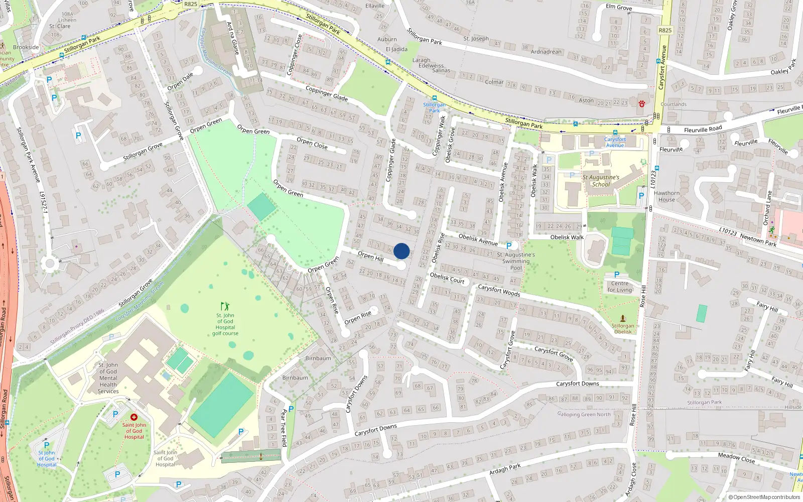 Overhead map showing the location of 9 Orpen Hill, Blackrock