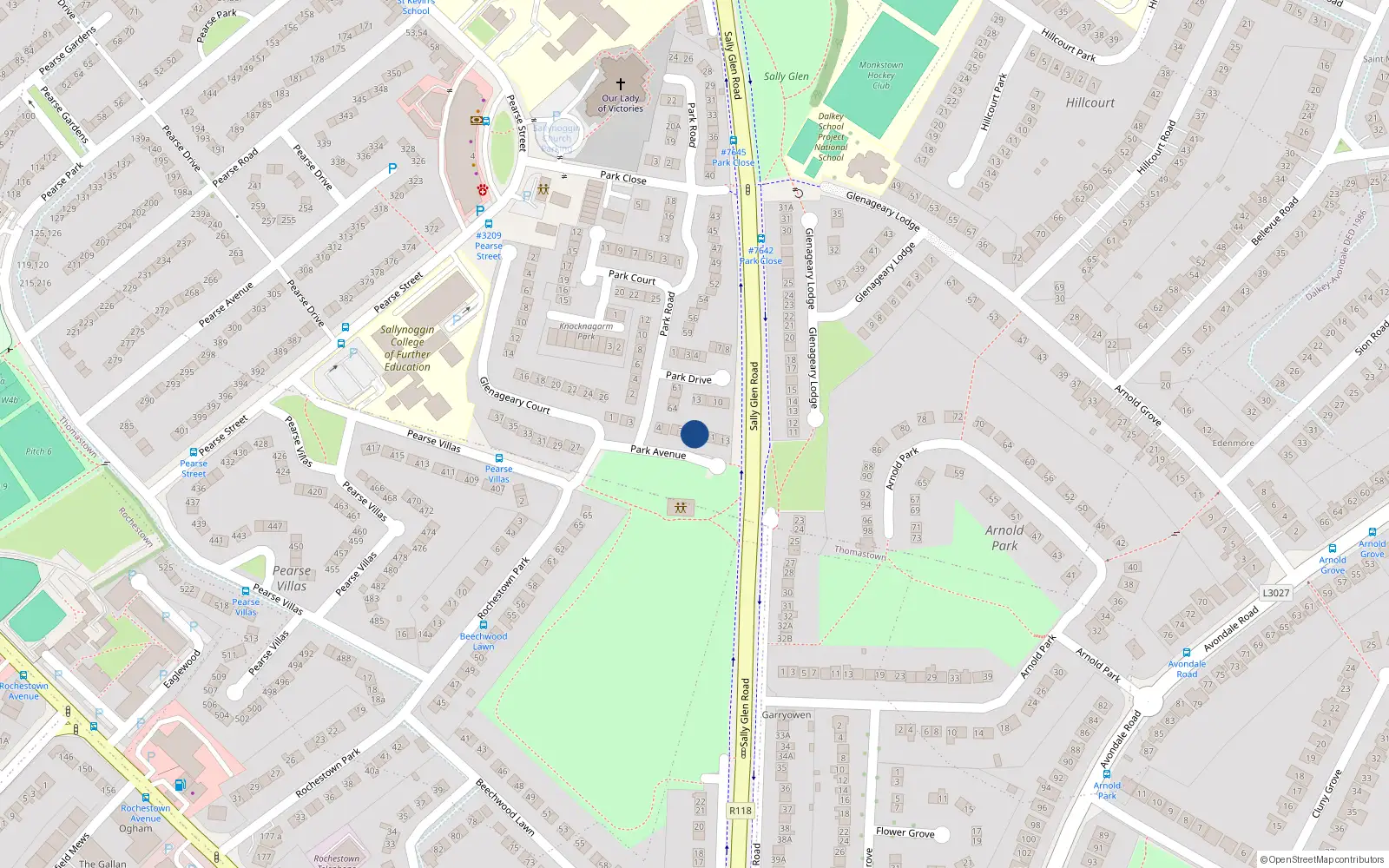 Overhead map showing the location of 9 Park Avenue, Glenageary Heights, Glenageary