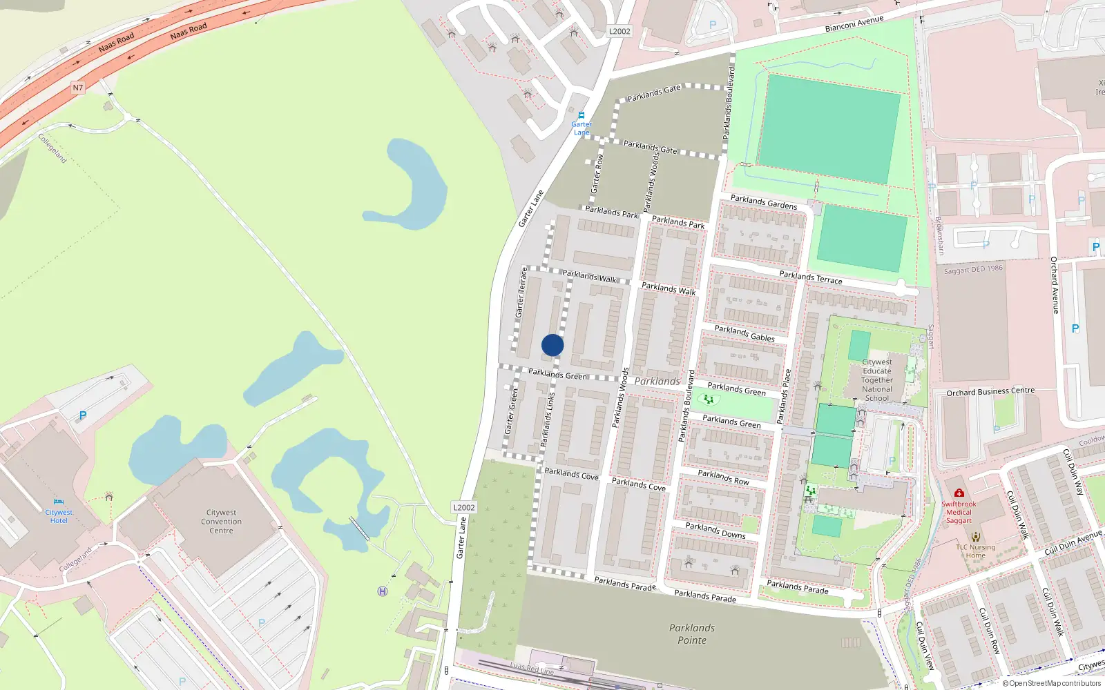 Overhead map showing the location of 9 Parklands Links, Saggart
