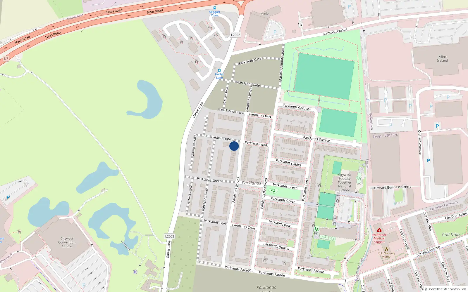 Overhead map showing the location of 9 Parklands Walk, Saggart