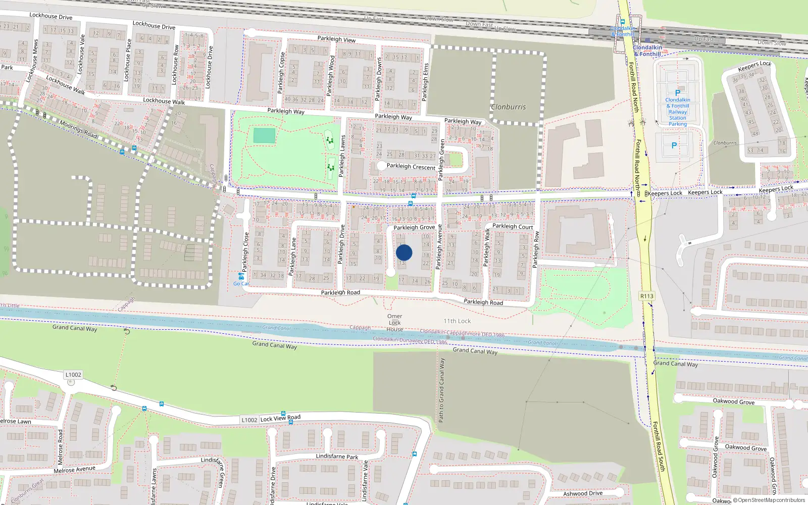 Overhead map showing the location of 9 Parkleigh Square, Dublin 22