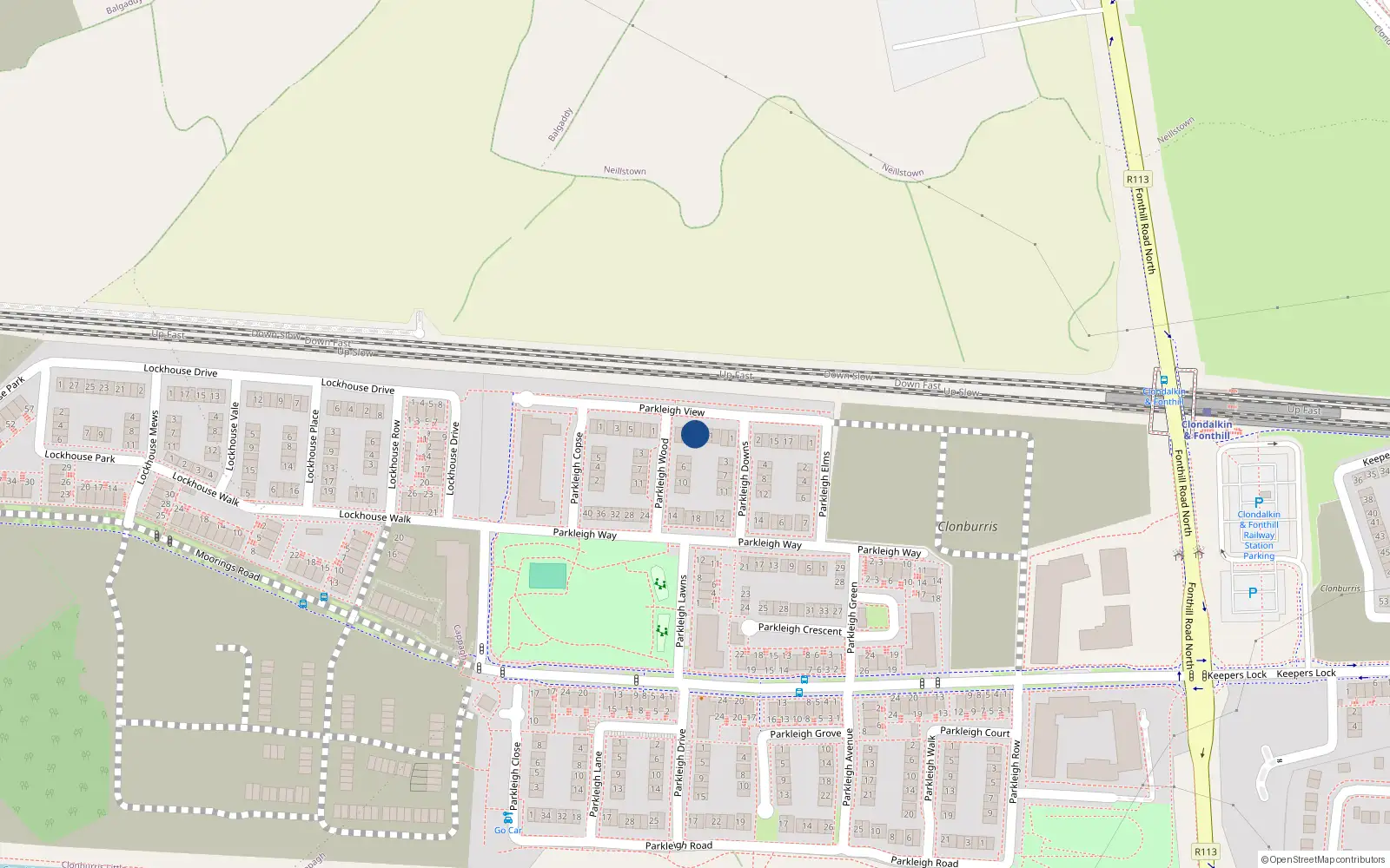 Overhead map showing the location of 9 Parkleigh View, Dublin 22