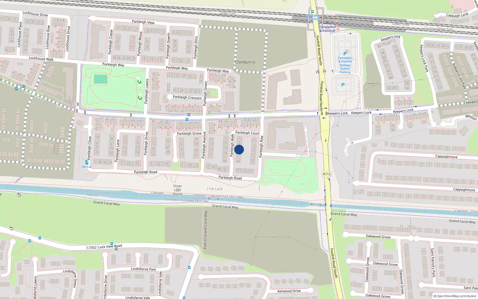 Overhead map showing the location of 9 Parkleigh Walk, Dublin 22