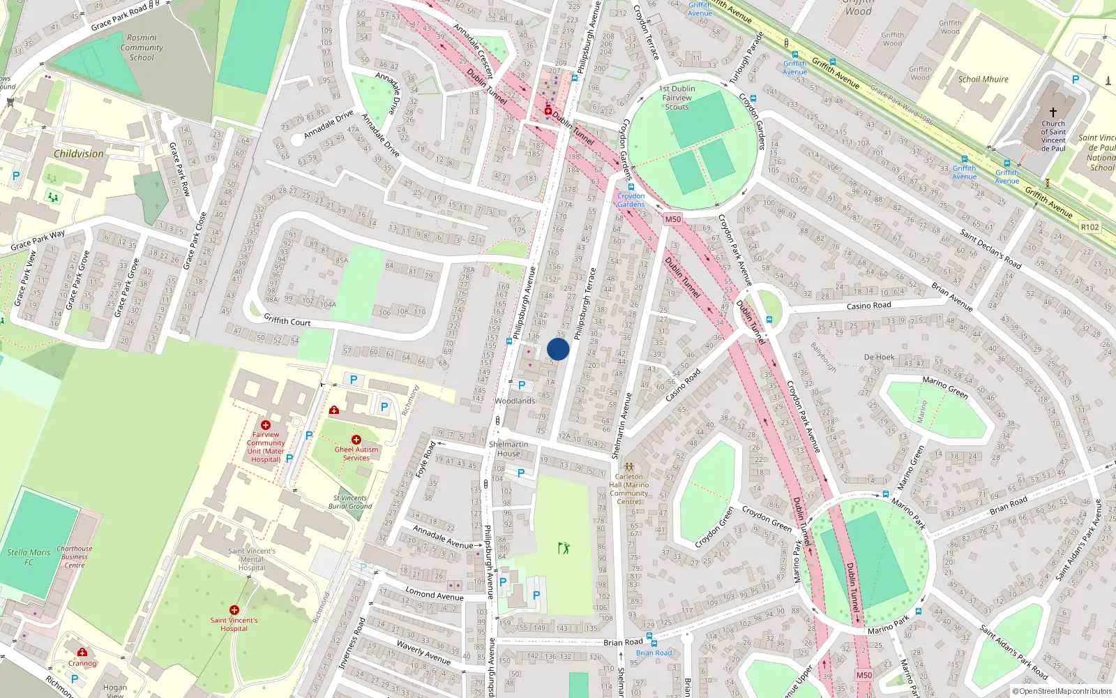 Overhead map showing the location of 9 Philipsburgh Terrace, Dublin 3