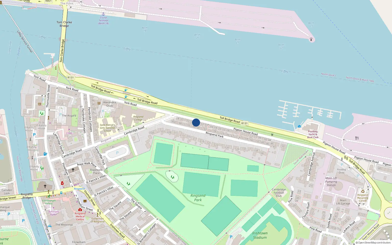 Overhead map showing the location of 9 Pigeon House Road, Dublin 4