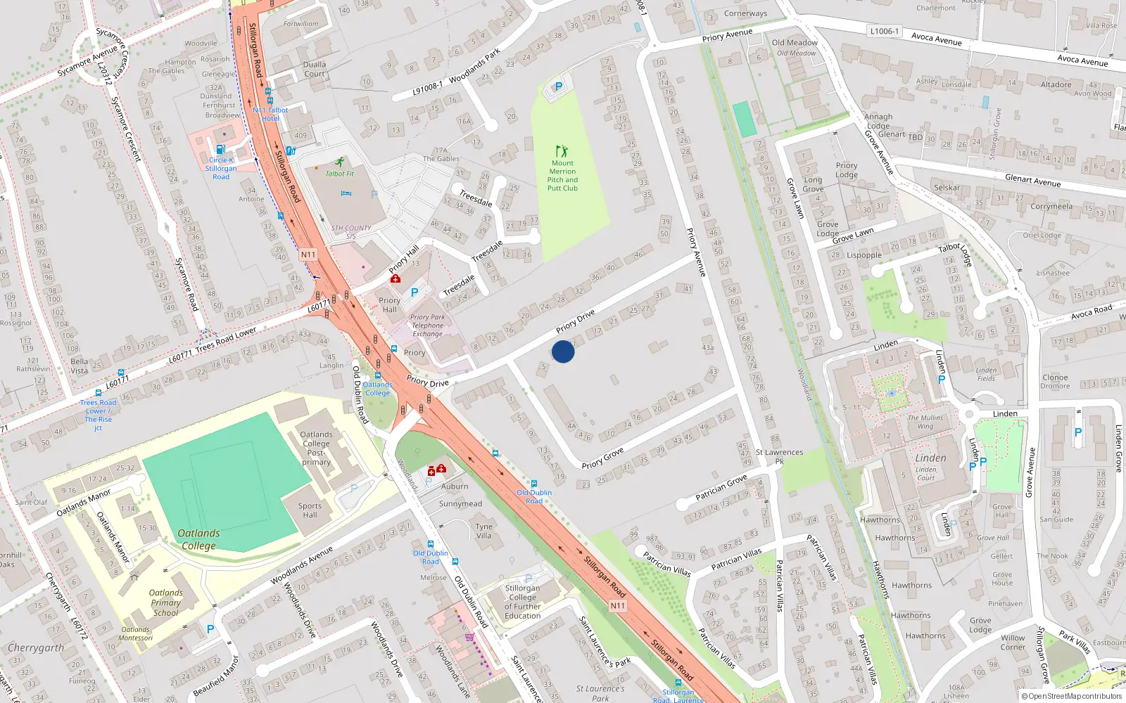 Overhead map showing the location of 9 Priory Drive, Dublin