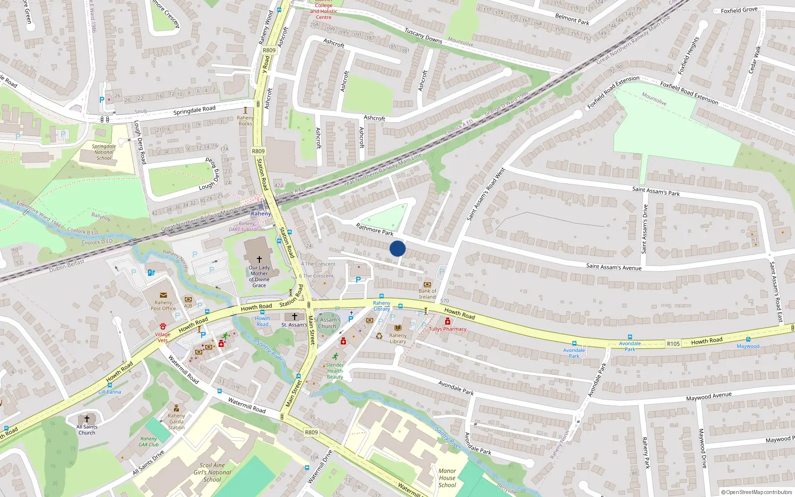 Overhead map showing the location of 9 Rathmore Park, Raheny, Dublin 5