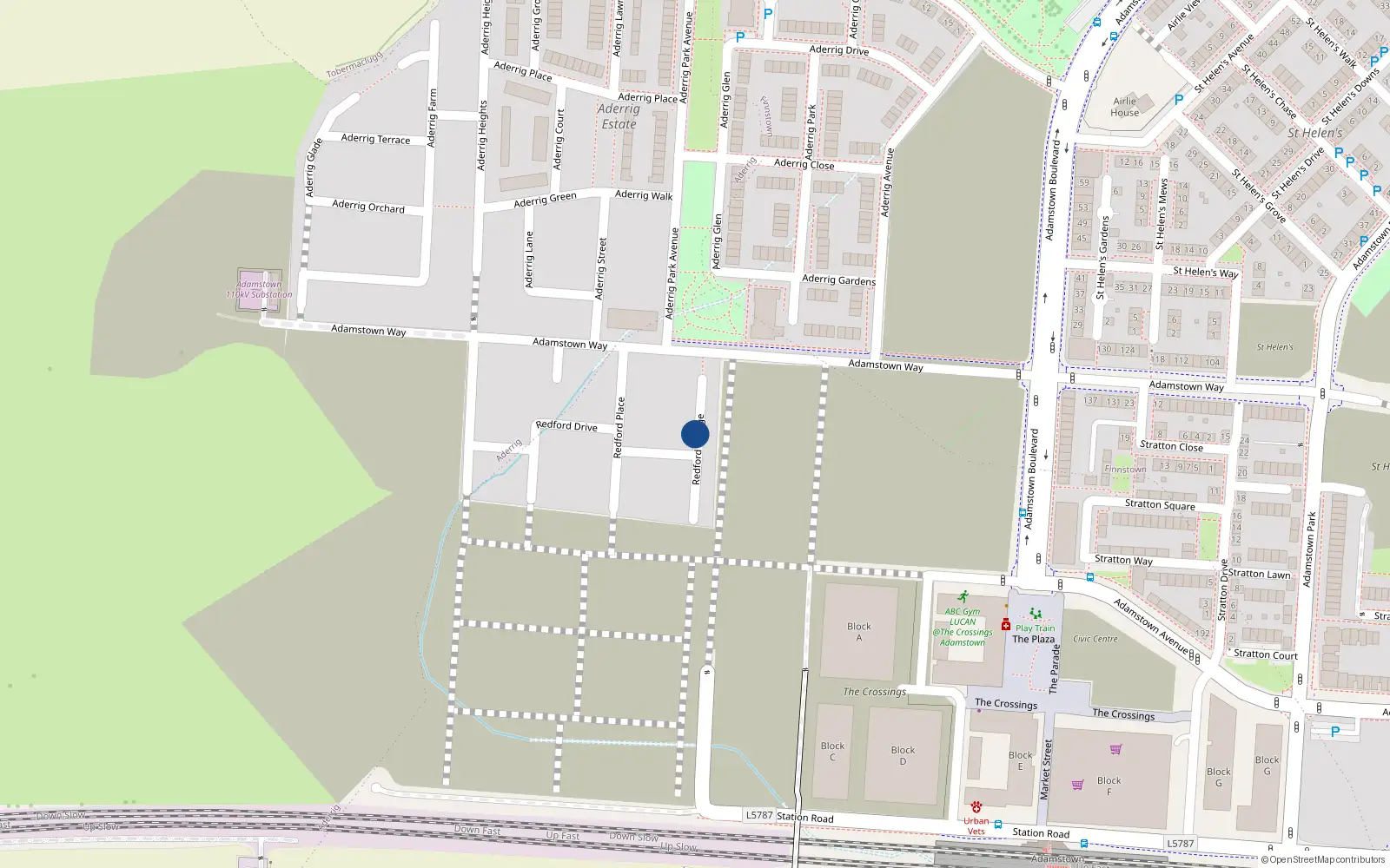 Overhead map showing the location of 9 Redford Park View, Lucan