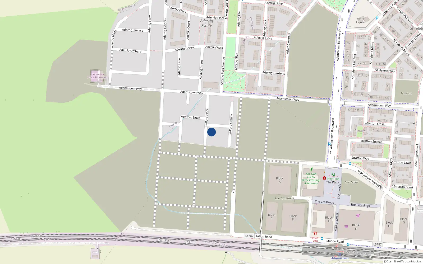 Overhead map showing the location of 9 Redford Place, Lucan