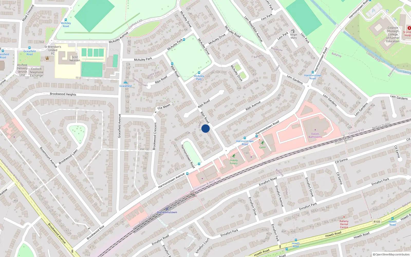 Overhead map showing the location of 9 Ribh Road, Dublin 5