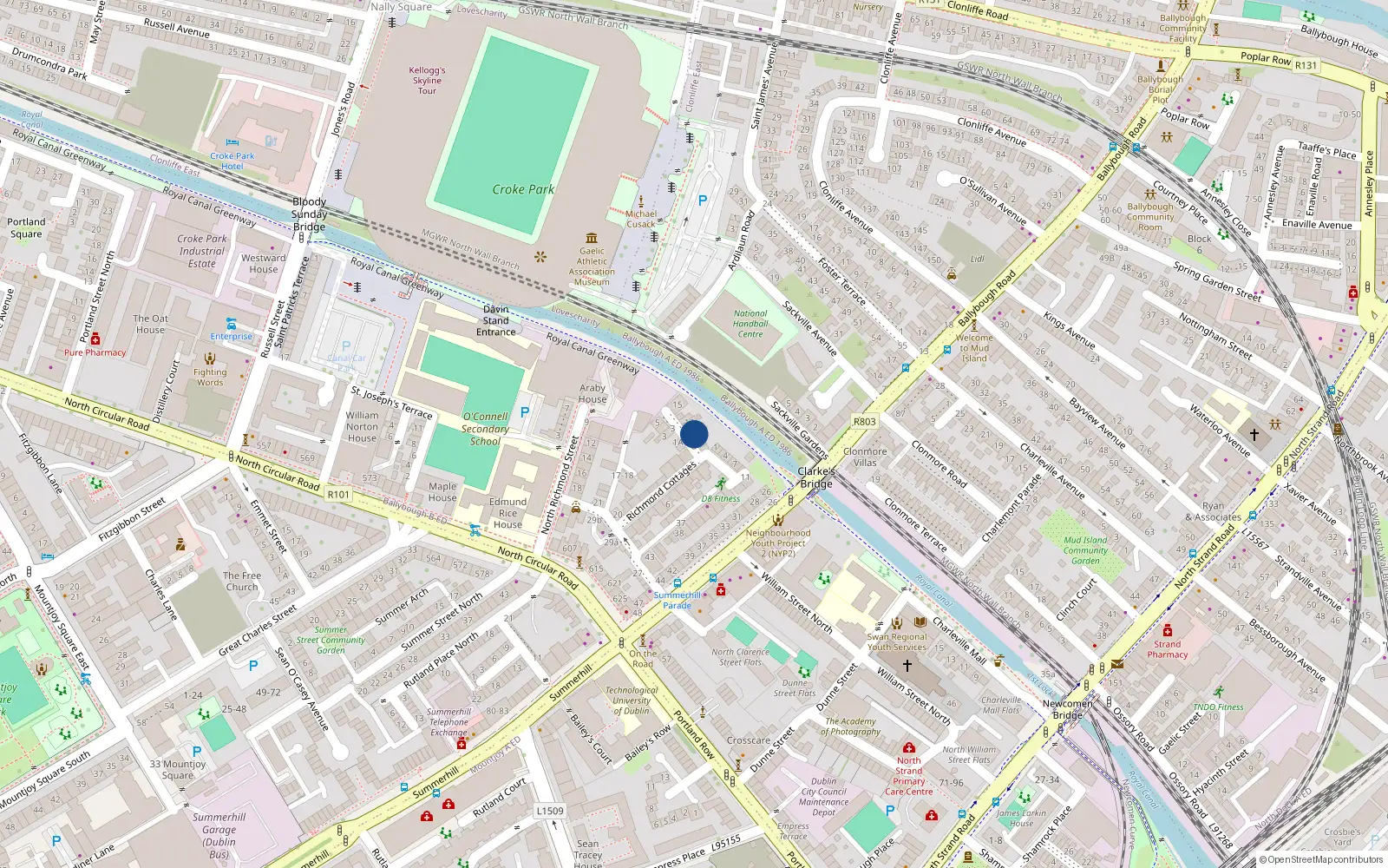 Overhead map showing the location of 9 Richmond Parade, Off North Circular Road, Dublin 1